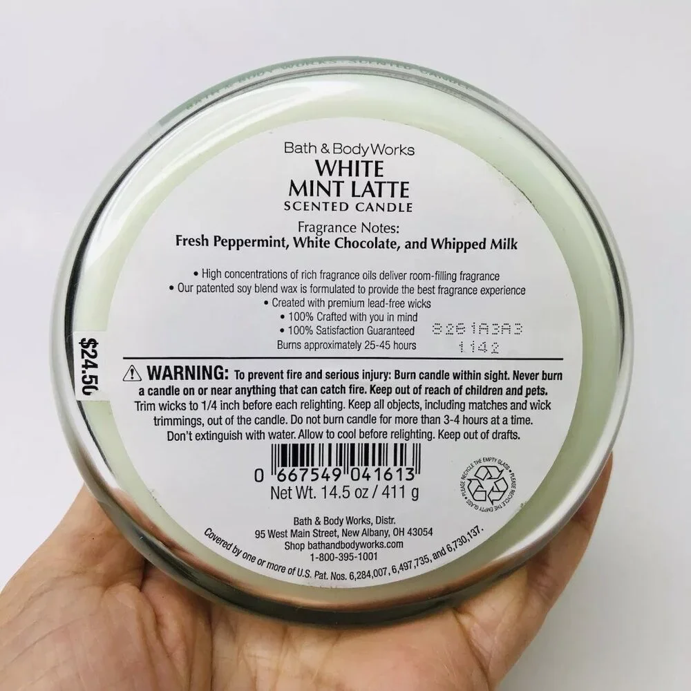 Bath & Body Works Scented Candle White Mint Latte Fragrance 14.5 oz New Gift